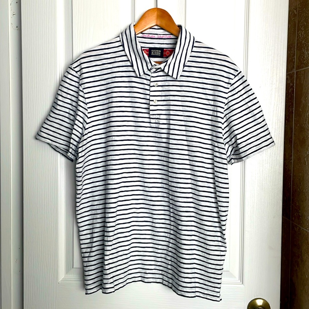 Scotch & Soda Black and White Striped Polo Shirt